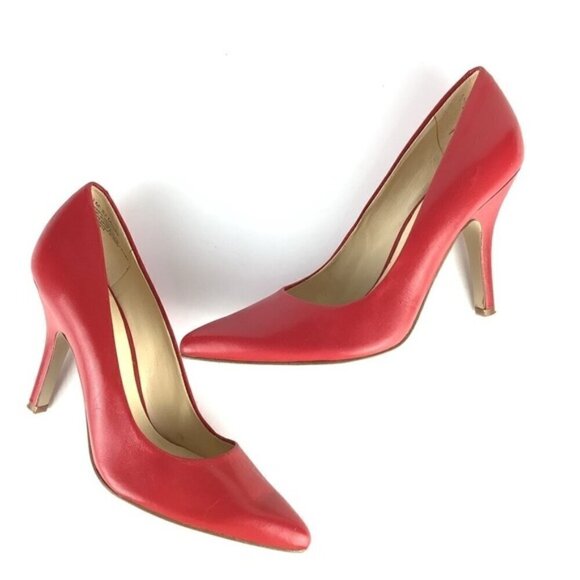 NINE WEST LEATHER RED HIGH HEEL PUMPS SHOES - Picture 3 of 11